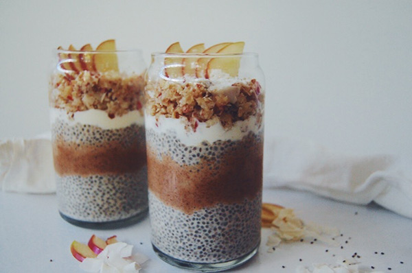 Chia pudding with apple and almond crumble