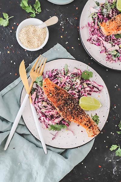 Chilli crusted salmon with coleslaw