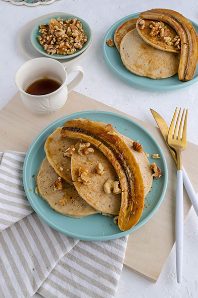 Caramelised banana and buckwheat pancakes