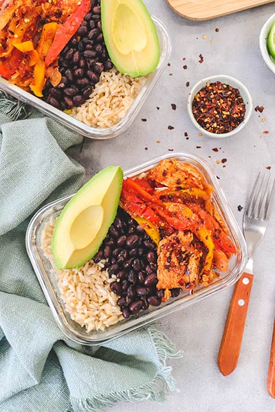 Chicken fajita bowls with brown rice an easy meal prep lunch