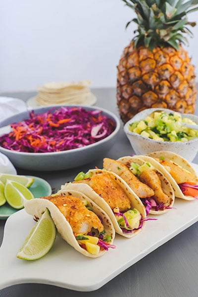 Crispy fish tacos with pineapple salsa