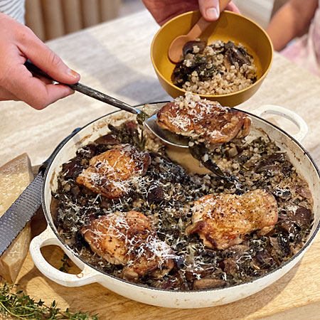 One pan chicken and mushroom pearl barley risotto