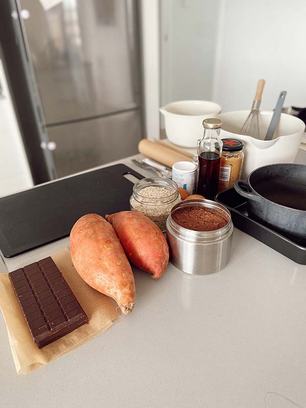 Ingredients to make sweet potato brownies