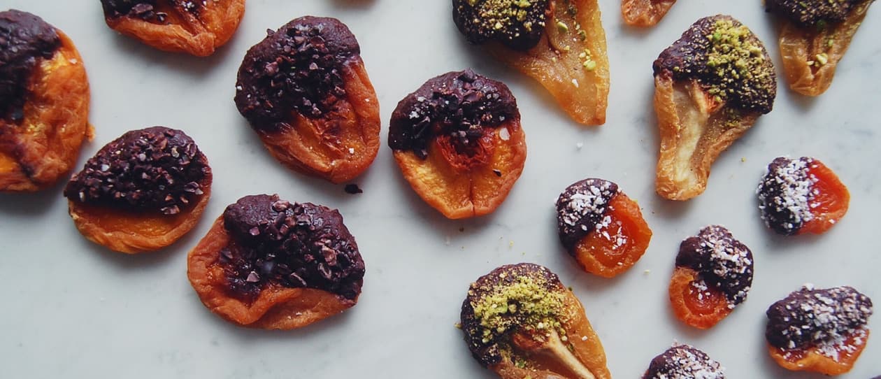 Cacao coated fruits