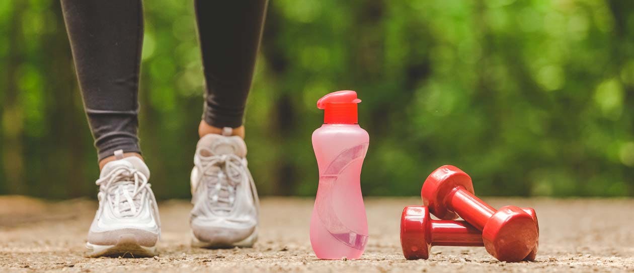 Walking water bottle and hand weights