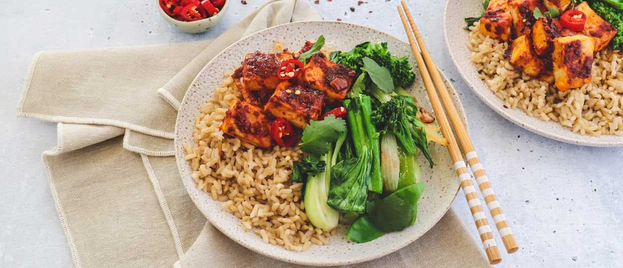 Ginger greens and chilli baked tofu
